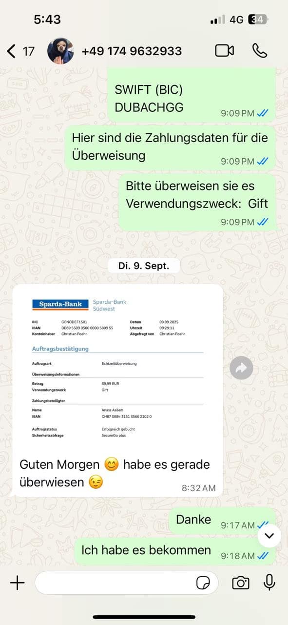 IPTV Subscription – Best Plans in HD, 4K, and Ultra HD with Free Trial 13 Screenshot einer Banküberweisung für IPTV-Service